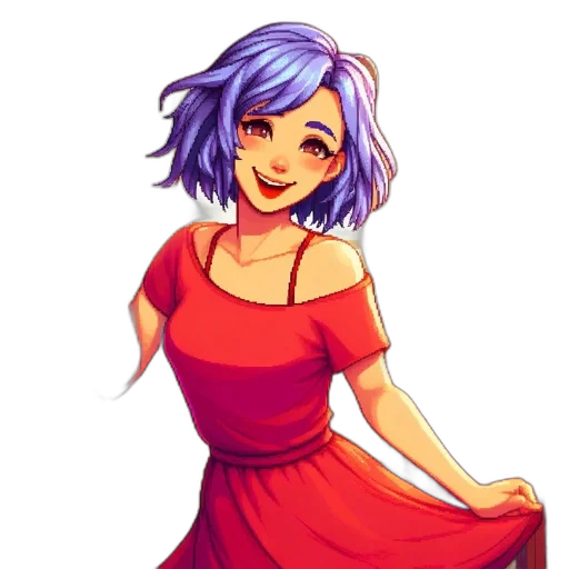 dress, pixel art, anime, cartoon, fantasy art, blue, colorful, red transparent PNG cut-out