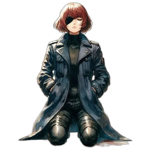 jacket, robot, face, staff, concept art, cyberpunk, pixel art, comic book art transparent PNG cut-out