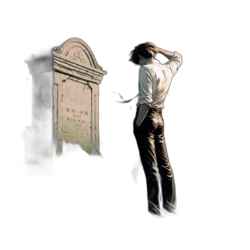 staff, concept art, photorealistic, pixel art, 3d render, man, mourns, gravestone transparent PNG cut-out