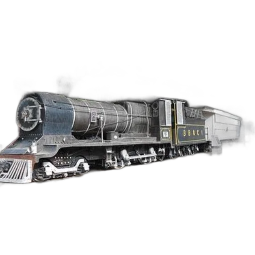weapon, concept art, 3d render, photorealistic, vintage, steam, locomotive, initials transparent PNG cut-out