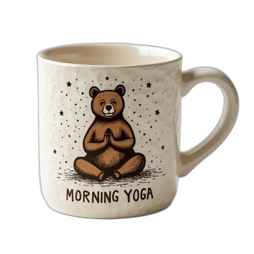 ceramic, coffee, mug, textured, surface, bear, illustration, depicted transparent PNG cut-out