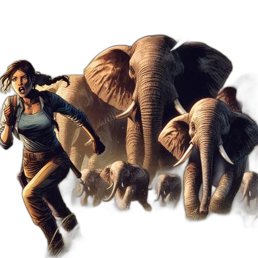 animal, concept art, photorealistic, sunset-lit, savannah, panicked, woman, shouts transparent PNG cut-out