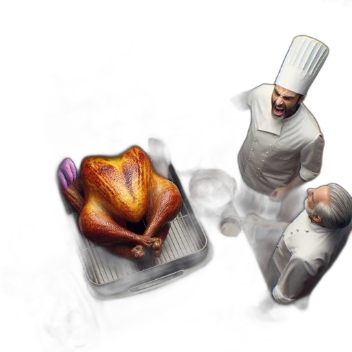 food, photorealistic, concept art, 3d render, pixel art, busy, kitchen, panicked transparent PNG cut-out