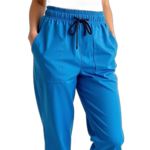 blue, pair, scrubs, pants, drawstring, waistband, two, side transparent PNG cut-out