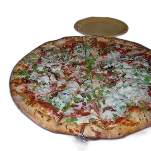 food, weapon, 3d render, photorealistic, pizza, cheese, ham, green transparent PNG cut-out