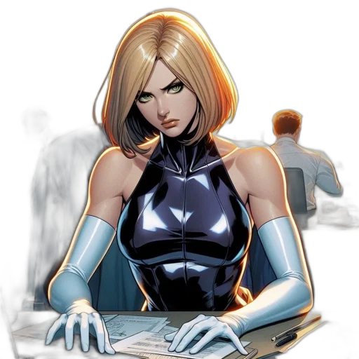 robot, comic book art, concept art, cartoon, fantasy art, woman, dark, blue transparent PNG cut-out