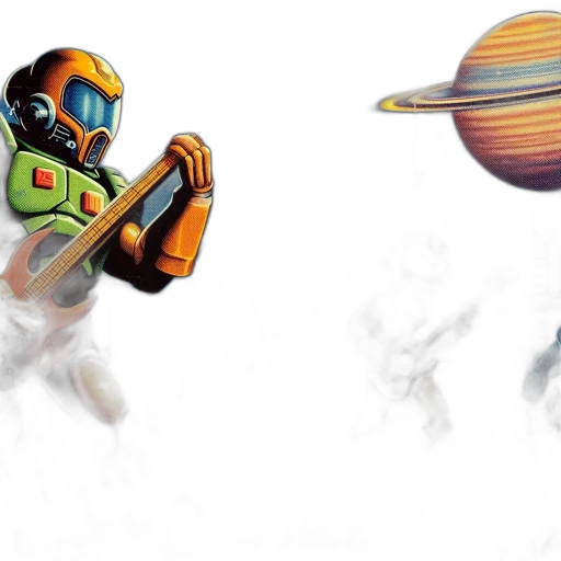 robot, concept art, 3d render, pixel art, fantasy art, outer space, three, musicians transparent PNG cut-out