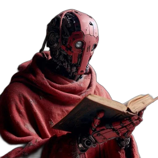 mask, robot, face, concept art, comic book art, cyberpunk, red, figure transparent PNG cut-out