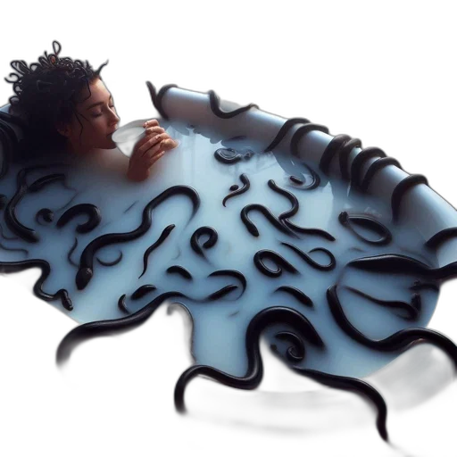creature, hair, dress, furniture, concept art, 3d render, photorealistic, vaporwave transparent PNG cut-out