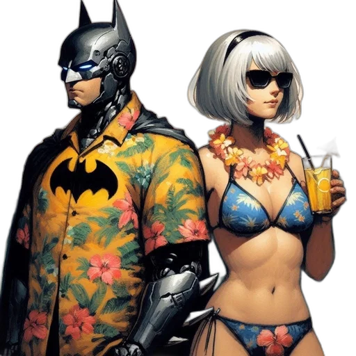 comic book art, concept art, cyberpunk, fantasy art, two, characters, stand, together transparent PNG cut-out