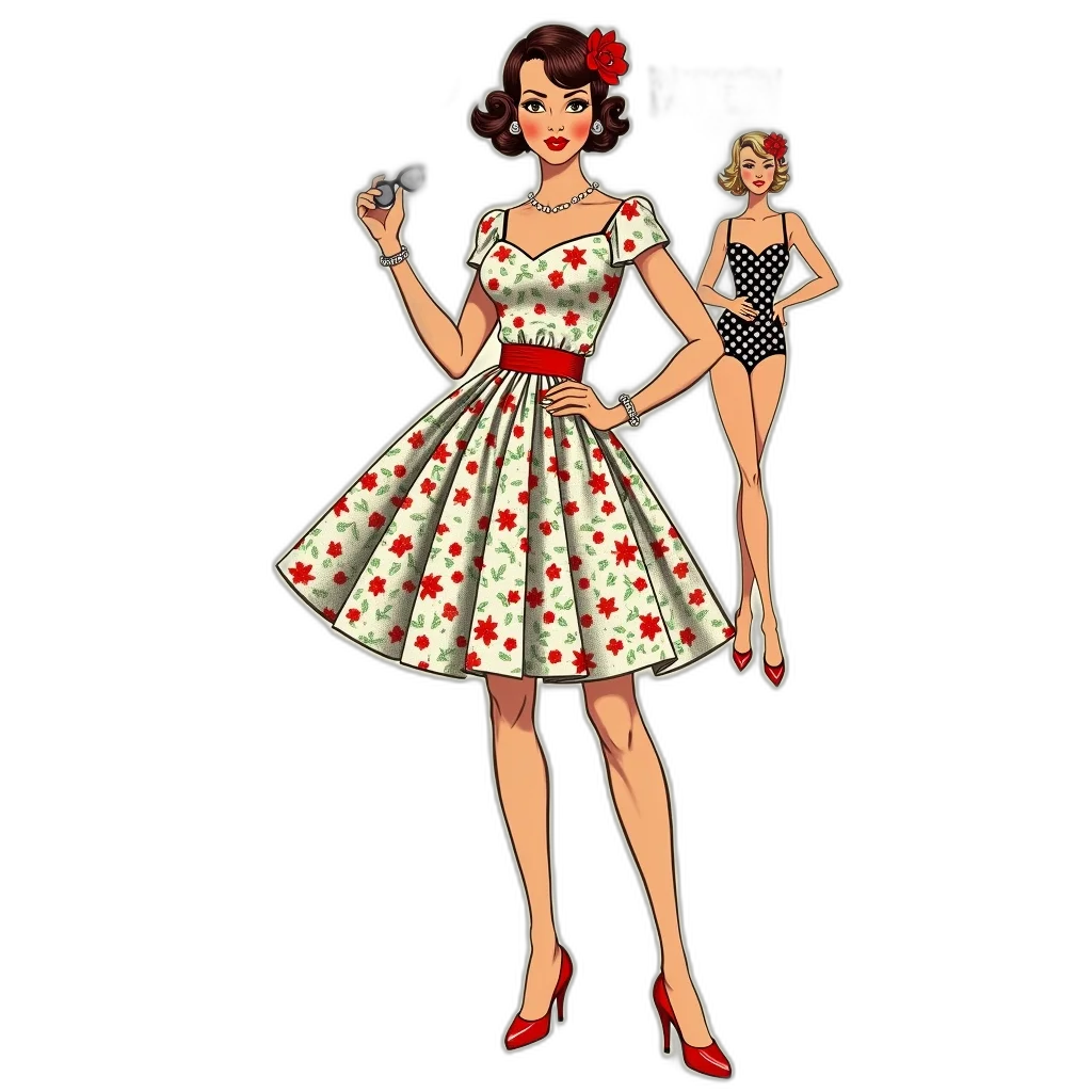 dress, jewelry, cartoon, pixel art, 3d render, concept art, red, vintage-style transparent PNG cut-out