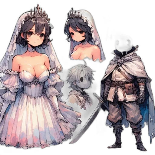 dress, sword, weapon, crown, concept art, fantasy art, pixel art, anime transparent PNG cut-out
