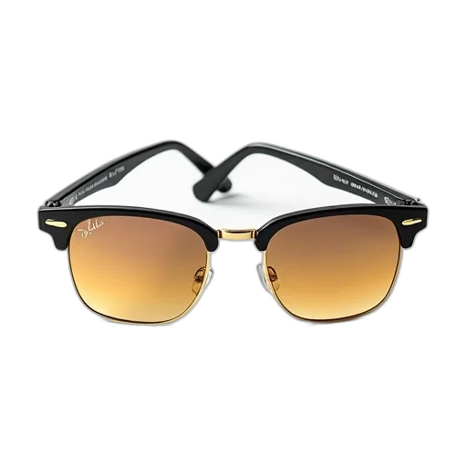 pair, sunglasses, black, frame, gold-tinted, lenses, have, classic transparent PNG cut-out