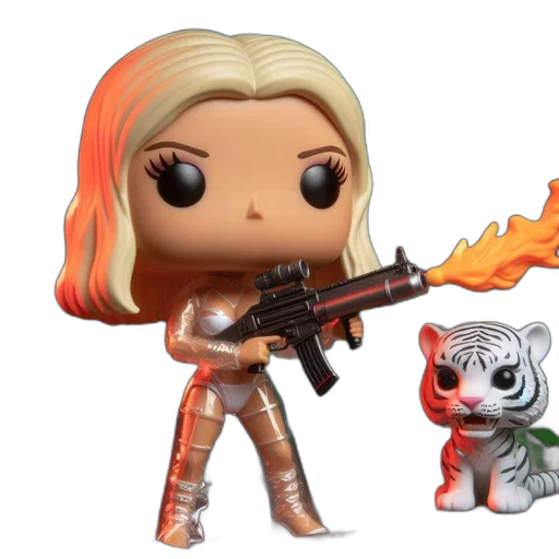 concept art, fire, blonde, woman, funko, pop, figure, wields transparent PNG cut-out