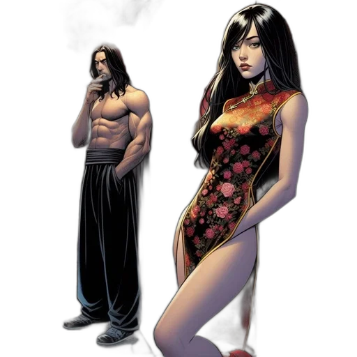 comic book art, concept art, fantasy art, fog, asian, street, scene, during transparent PNG cut-out