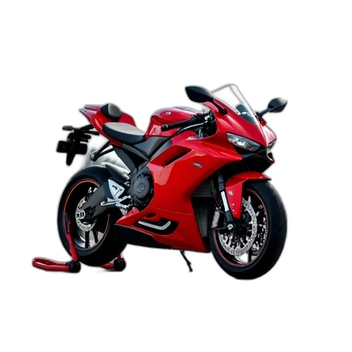weapon, photorealistic, 3d render, concept art, red, sports, motorcycle, parked transparent PNG cut-out