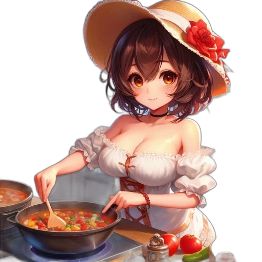 food, hat, dress, staff, pixel art, anime, photorealistic, oil painting transparent PNG cut-out
