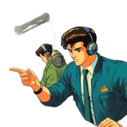 staff, weapon, jacket, concept art, vaporwave, pixel art, cartoon, outer space transparent PNG cut-out