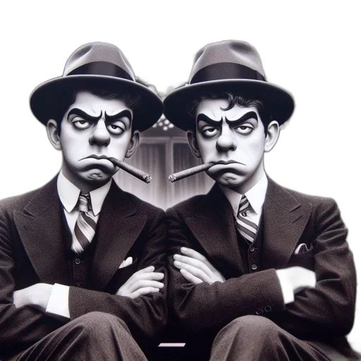 mask, comic book art, two, formally-attired, characters, reminiscent, film, noir transparent PNG cut-out