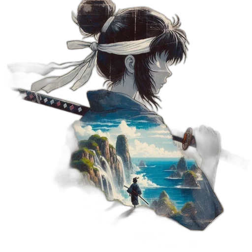 dress, weapon, mask, sword, concept art, watercolor, anime, fantasy art transparent PNG cut-out