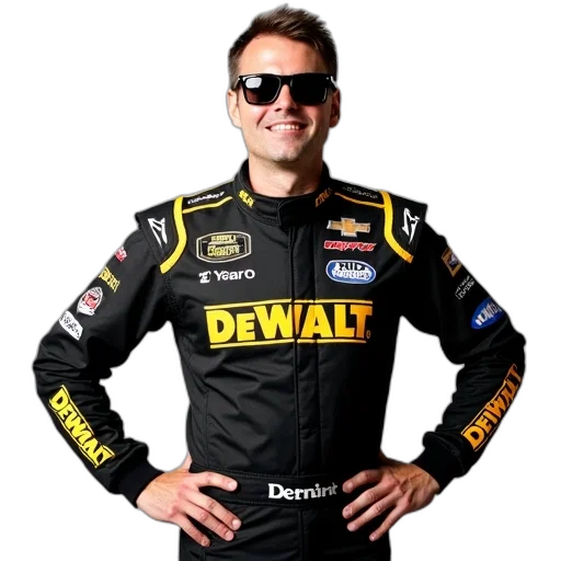 animal, man, wearing, black, racing, suit, name, dewalt transparent PNG cut-out