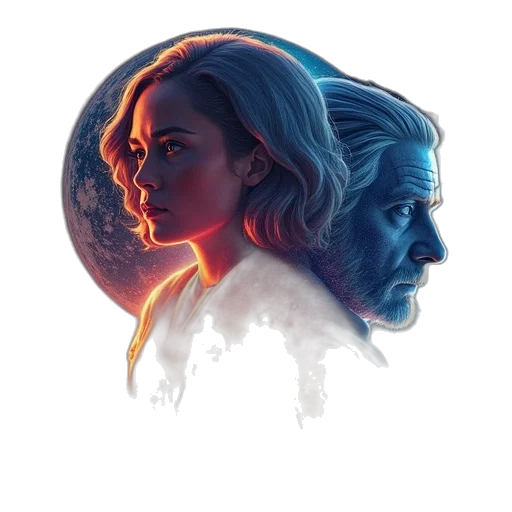 face, concept art, comic book art, fantasy art, watercolor, neon lights, outer space, fire transparent PNG cut-out