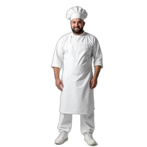 food, jacket, staff, dress, concept art, white, chef, apron transparent PNG cut-out