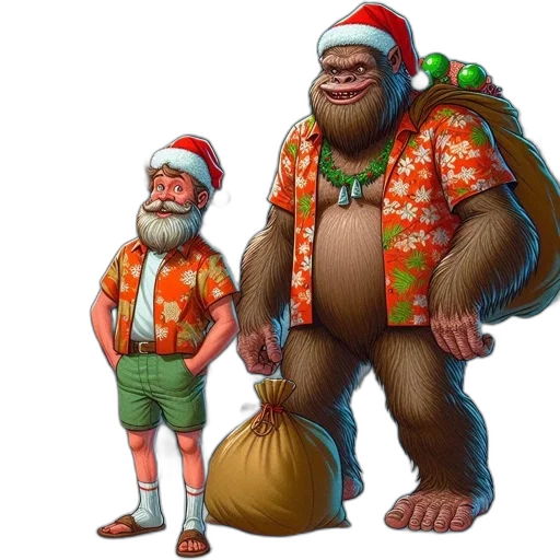 concept art, 3d render, santa-costumed, figure, yeti-like, creature, celebrate, christmas transparent PNG cut-out