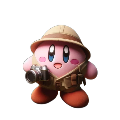 weapon, hat, animal, staff, concept art, 3d render, pixel art, kirby transparent PNG cut-out