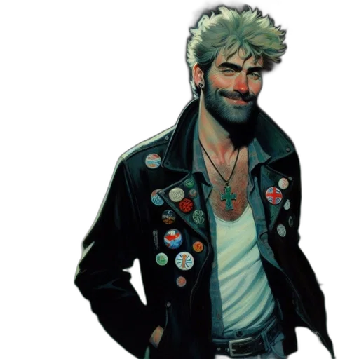 jacket, concept art, cyberpunk, comic book art, pixel art, illuminated, park, dusk transparent PNG cut-out