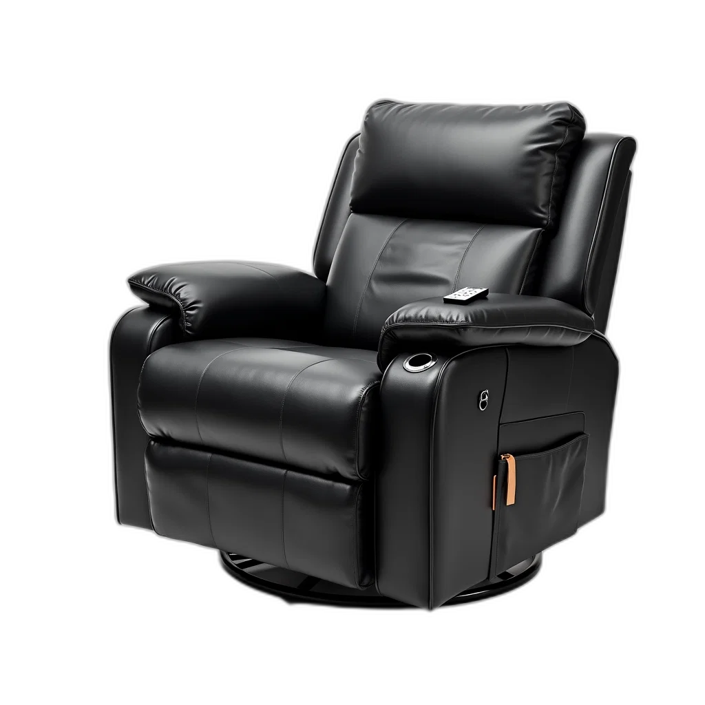 furniture, 3d render, photorealistic, black, leather, recliner, remote, control transparent PNG cut-out
