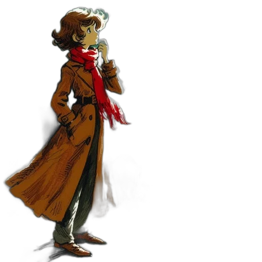 hat, staff, jacket, concept art, fantasy art, comic book art, 3d render, red transparent PNG cut-out