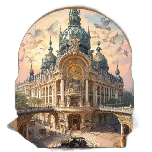 hat, crown, building, umbrella, concept art, 3d render, photorealistic, fantasy art transparent PNG cut-out