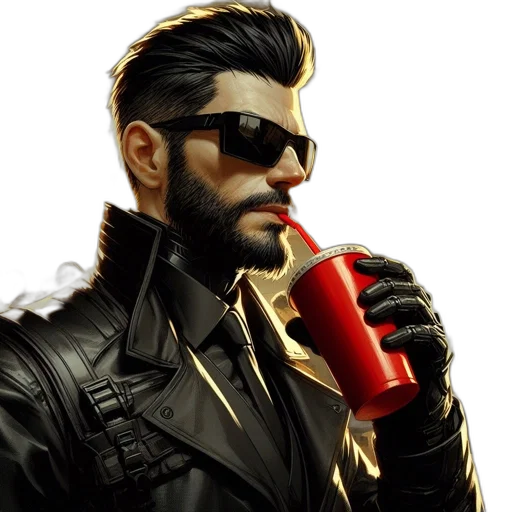 jacket, concept art, cyberpunk, comic book art, pixel art, man, beard, sunglasses transparent PNG cut-out