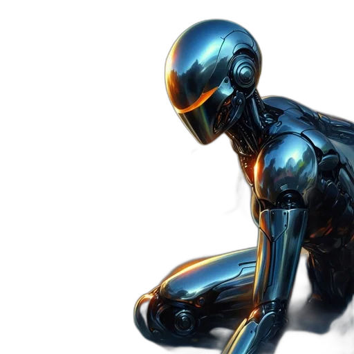robot, concept art, 3d render, comic book art, cyberpunk, futuristic, contemplates, golden transparent PNG cut-out