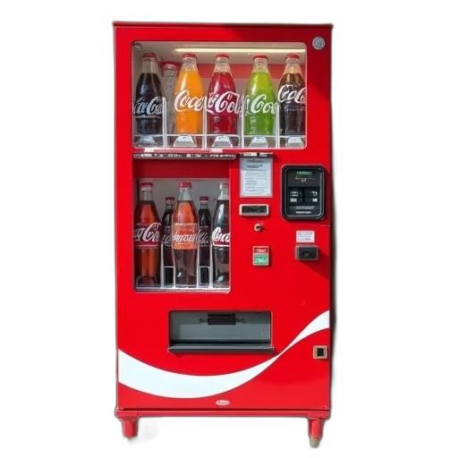 robot, food, bottle, 3d render, red, coca-cola, vending, machine transparent PNG cut-out