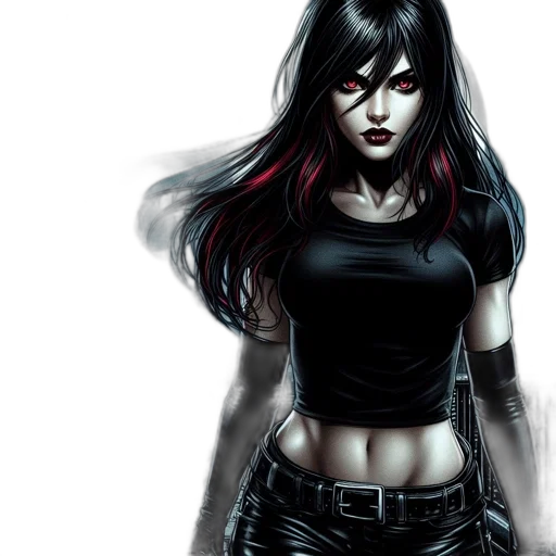 comic book art, concept art, fantasy art, photorealistic, dark, red, female, character transparent PNG cut-out