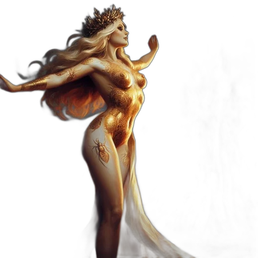 dress, concept art, fantasy art, 3d render, photorealistic, golden, statuesque, figure transparent PNG cut-out