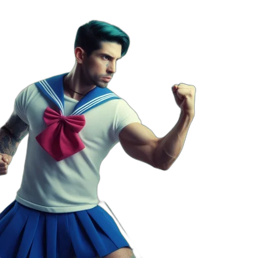 anime, concept art, 3d render, comic book art, man, wearing, sailor-inspired, outfit transparent PNG cut-out