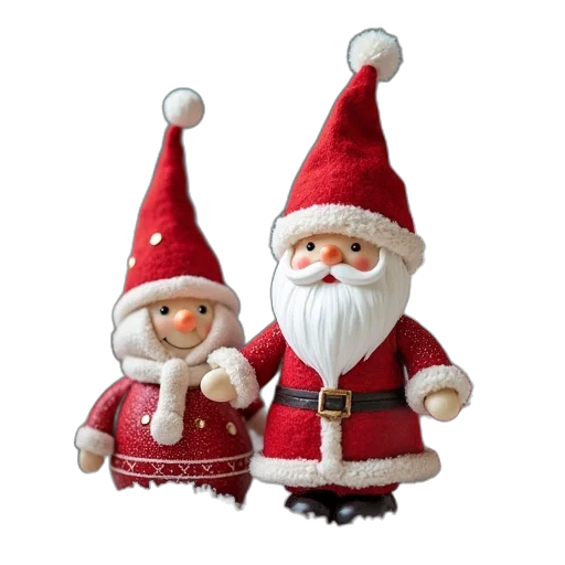 3d render, red, white, santa, figurines, displayed, snowmen transparent PNG cut-out