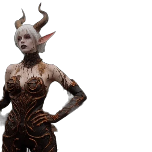concept art, fantasy art, 3d render, person, costume, horns, wings, stands transparent PNG cut-out