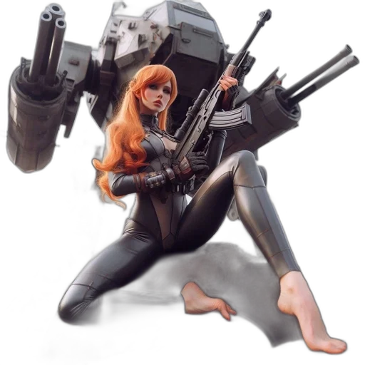 weapon, robot, animal, concept art, cyberpunk, fantasy art, 3d render, woman transparent PNG cut-out