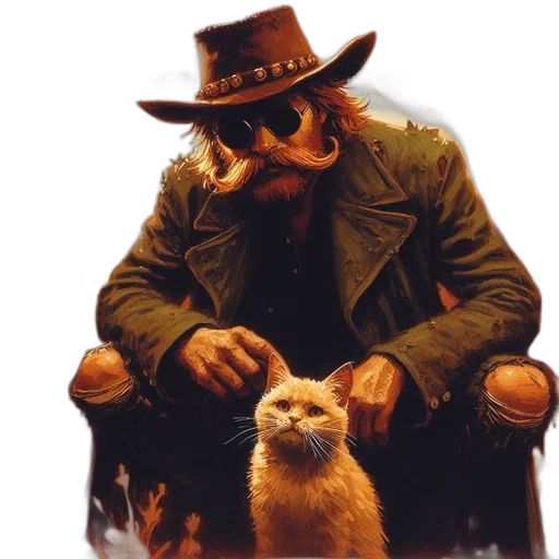 animal, hat, jacket, staff, concept art, photorealistic, oil painting, rugged transparent PNG cut-out