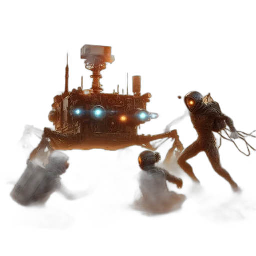 robot, creature, weapon, concept art, pixel art, fantasy art, cyberpunk, underwater transparent PNG cut-out