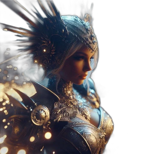crown, fantasy art, concept art, 3d render, photorealistic, armored, woman, elaborate transparent PNG cut-out