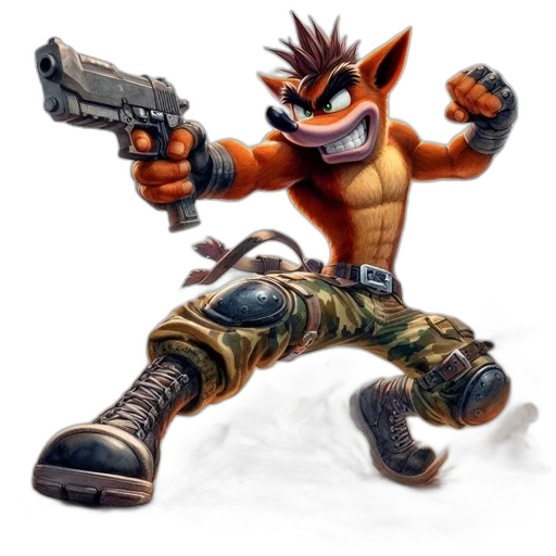 weapon, animal, concept art, 3d render, animated, fox, character, dressed transparent PNG cut-out