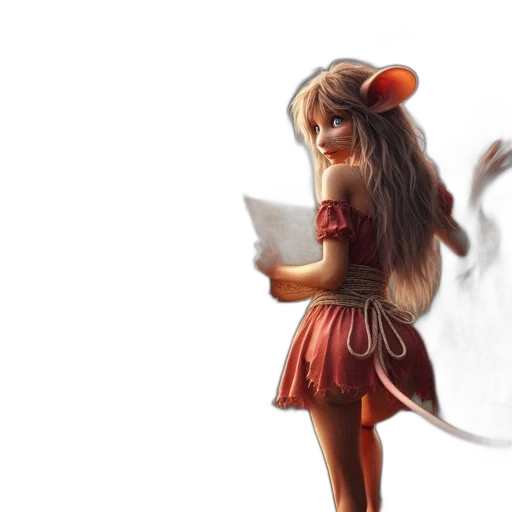 dress, 3d render, concept art, fantasy art, photorealistic, mouse-like, girl, stands transparent PNG cut-out