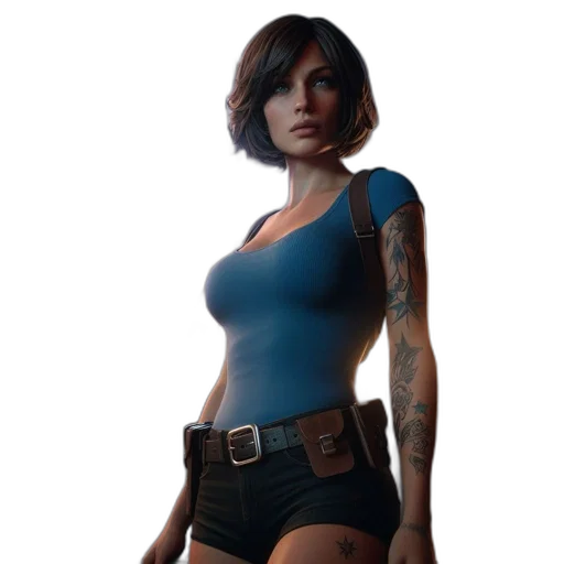 dress, staff, concept art, fantasy art, pixel art, 3d render, blue, tattooed transparent PNG cut-out