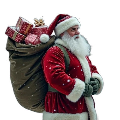 jacket, person, big, bag, gifts, man, santa, claus transparent PNG cut-out