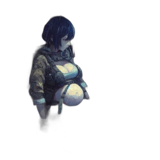 jacket, robot, weapon, face, concept art, cyberpunk, pixel art, fantasy art transparent PNG cut-out